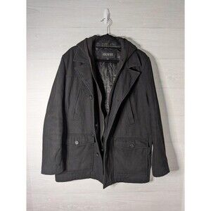 GUESS Men's Wool Peacoat Black XL Hooded Winter Jacket Quilted Puffer Liner